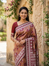 Transcendent Maroon Pure Zari Weaving Banarasi Silk Saree With Beautiful Blouse Piece