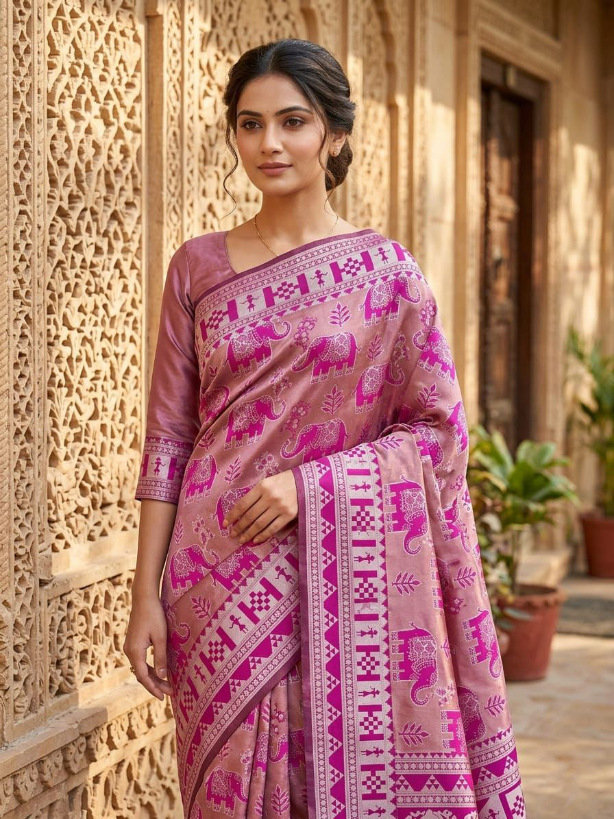Luxuriant Pink Pure Zari Weaving Banarasi Silk Saree With Beleaguer Blouse Piece