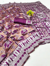 Engaging Purple Pure Zari Weaving Banarasi Silk Saree With Smart Blouse Piece