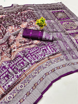 Inimitable Purple Pure Zari Weaving Banarasi Silk Saree With Delectable Blouse Piece