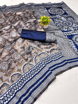 Imbrication Blue Pure Zari Weaving Banarasi Silk Saree With Evocative Blouse Piece