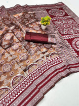 Charming Maroon Pure Zari Weaving Banarasi Silk Saree With Trendy Blouse Piece
