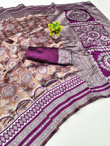 Sizzling Purple Pure Zari Weaving Banarasi Silk Saree With Vestigial Blouse Piece