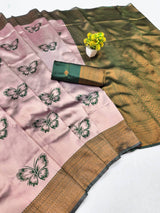 Enamoring Baby Pink Pure Zari Weaving Banarasi Silk Saree With Epiphany Blouse Piece