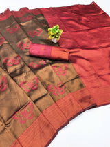 Capricious Brown Pure Zari Weaving Banarasi Silk Saree With Nebula Blouse Piece
