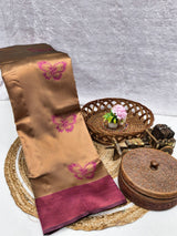 Wonderful Dark Beige Pure Zari Weaving Banarasi Silk Saree With Jubilant Blouse Piece