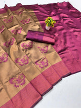 Wonderful Dark Beige Pure Zari Weaving Banarasi Silk Saree With Jubilant Blouse Piece