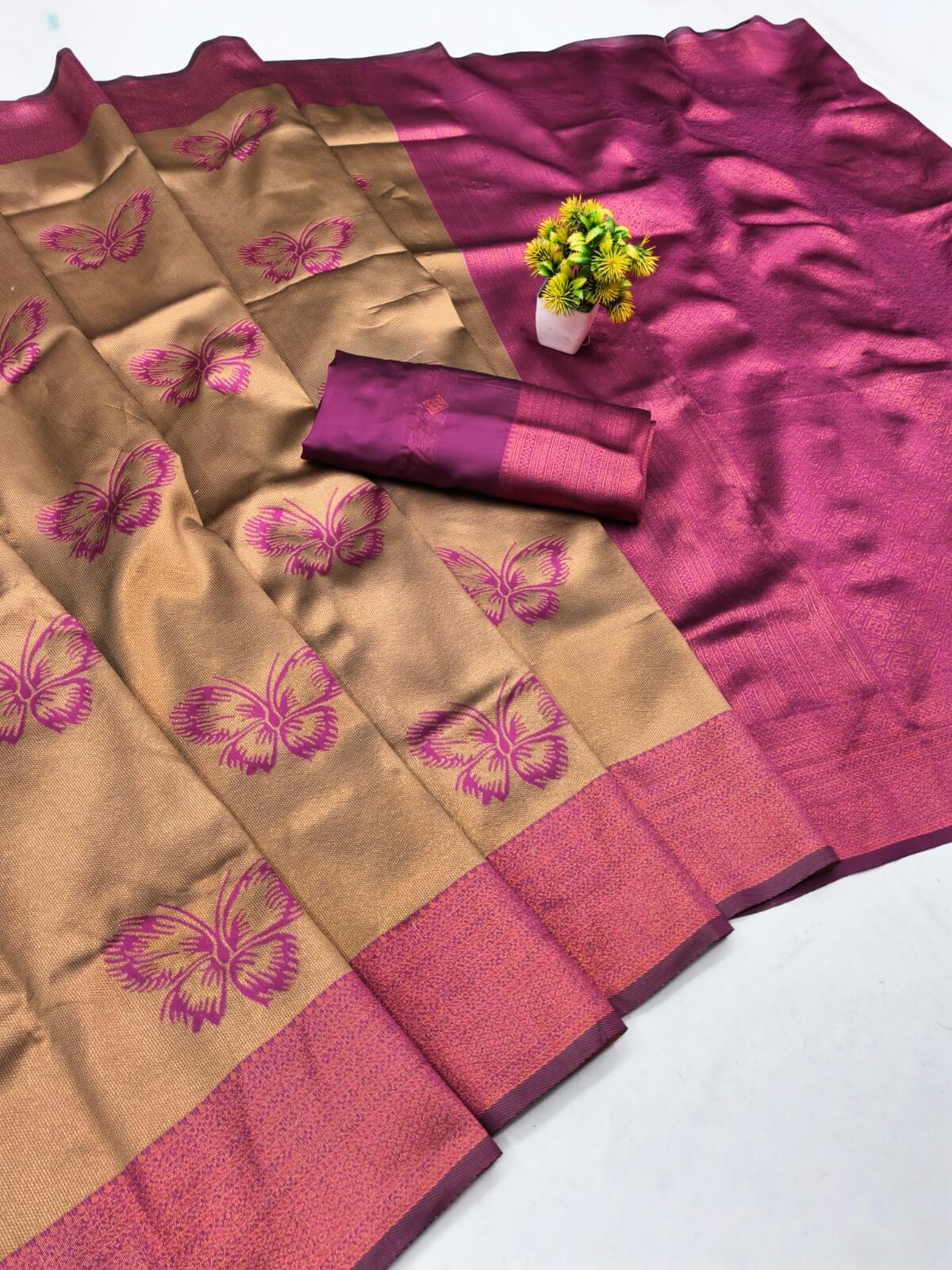 Wonderful Dark Beige Pure Zari Weaving Banarasi Silk Saree With Jubilant Blouse Piece