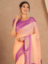 Marvellous Peach Cotton Silk Saree With Elaborate Blouse Piece