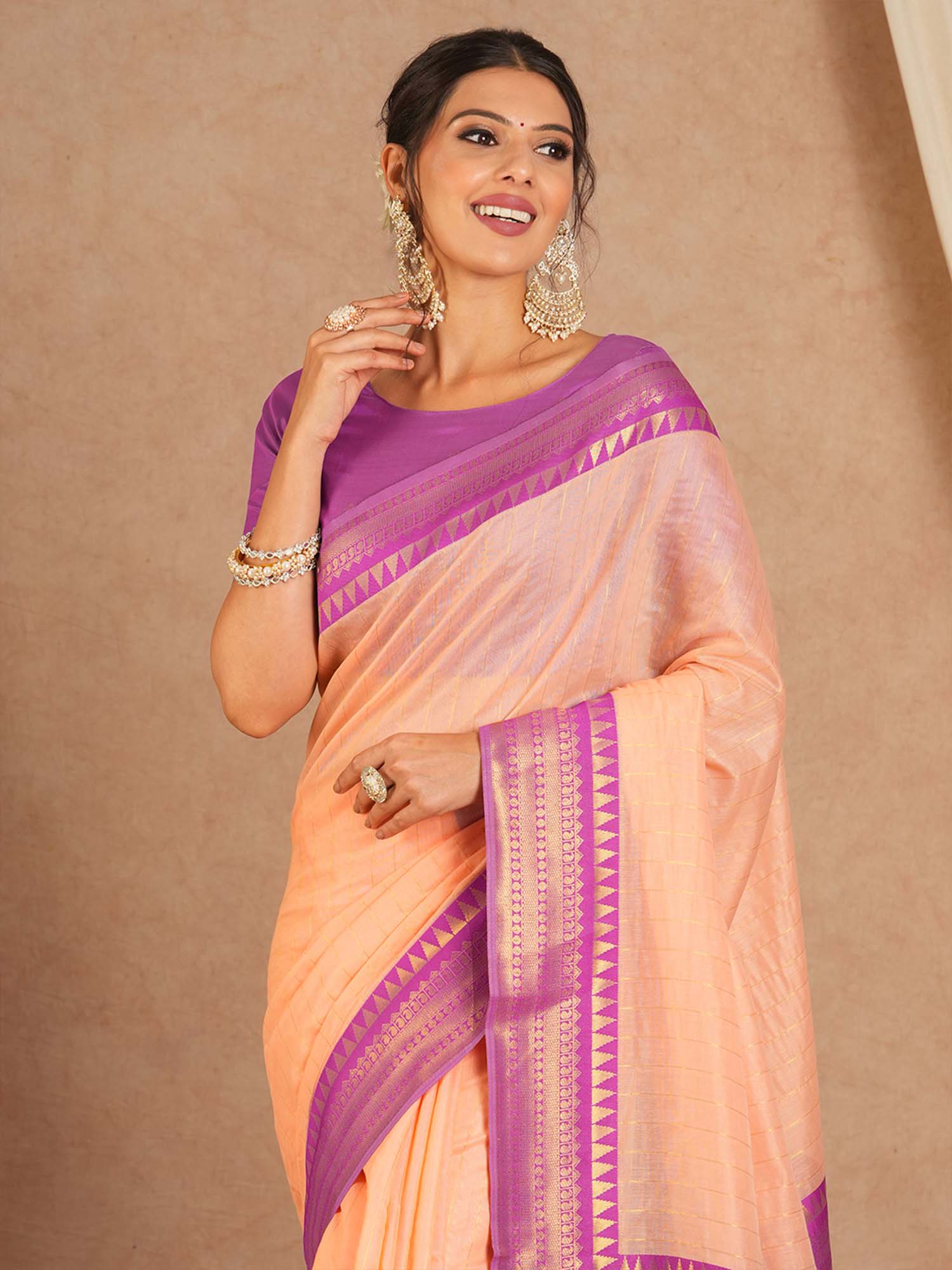 Marvellous Peach Cotton Silk Saree With Elaborate Blouse Piece