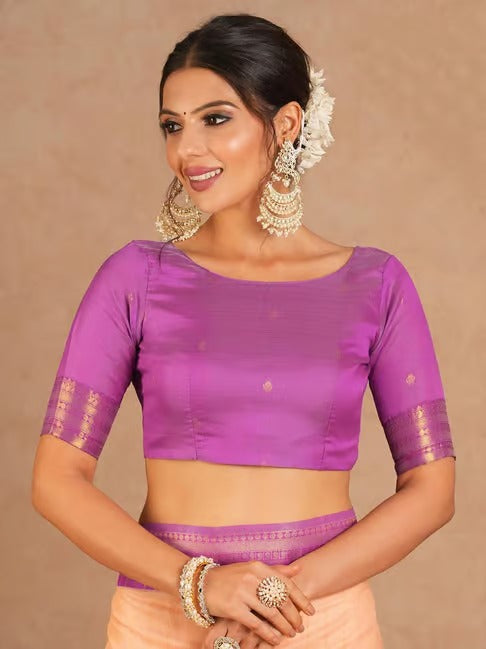 Marvellous Peach Cotton Silk Saree With Elaborate Blouse Piece