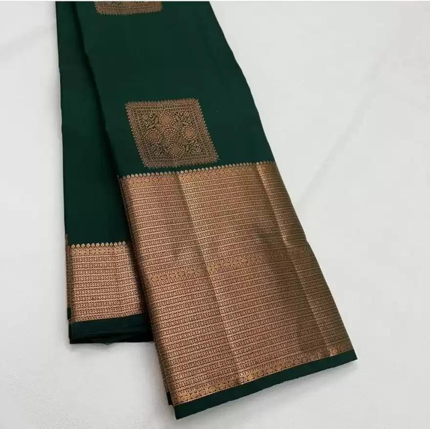 Radiant Dark Green Soft Silk Saree With Pleasant Blouse Piece