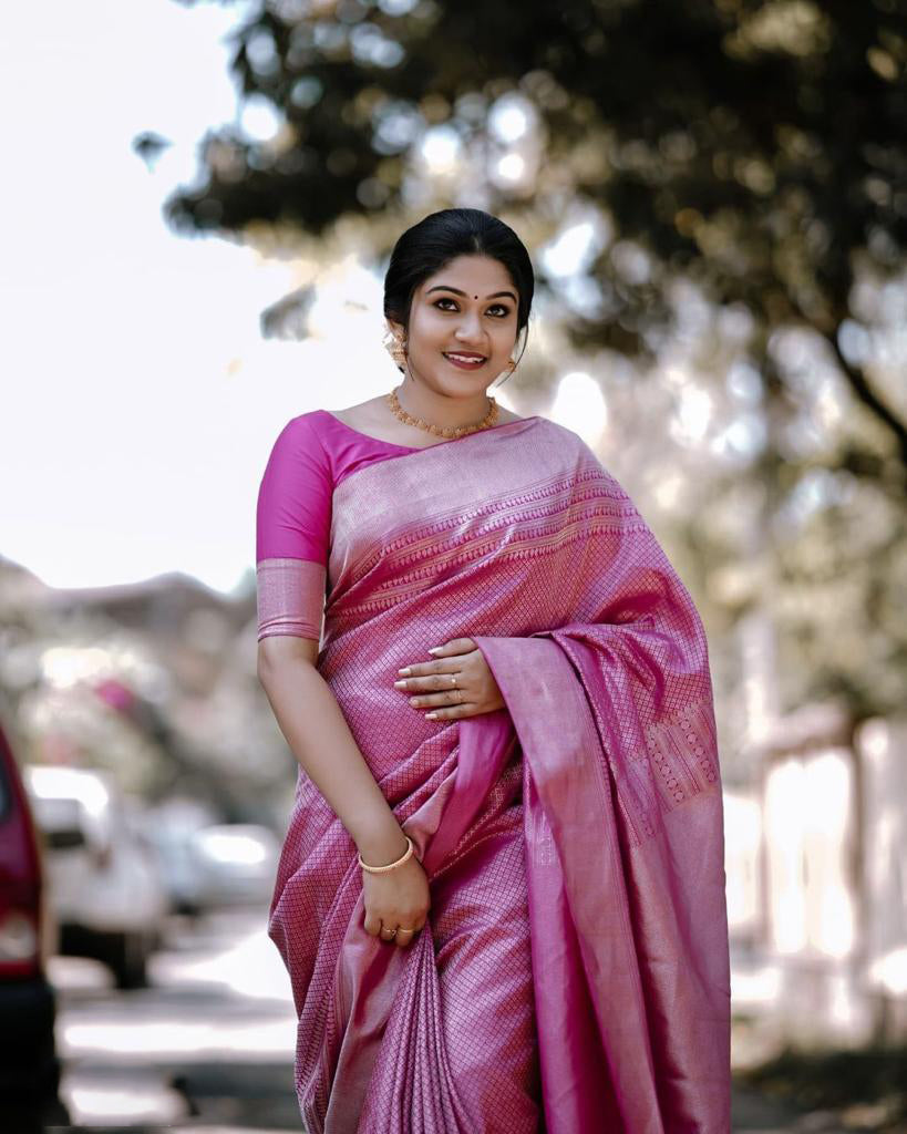 Exceptional Pink Soft Silk Saree With Glorious Blouse Piece