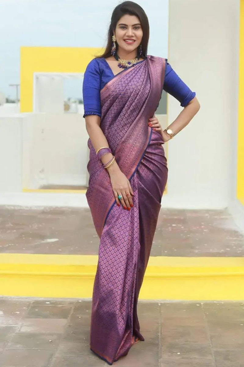 Tremendous Purple Soft Silk Saree With Prodigal Blouse Piece