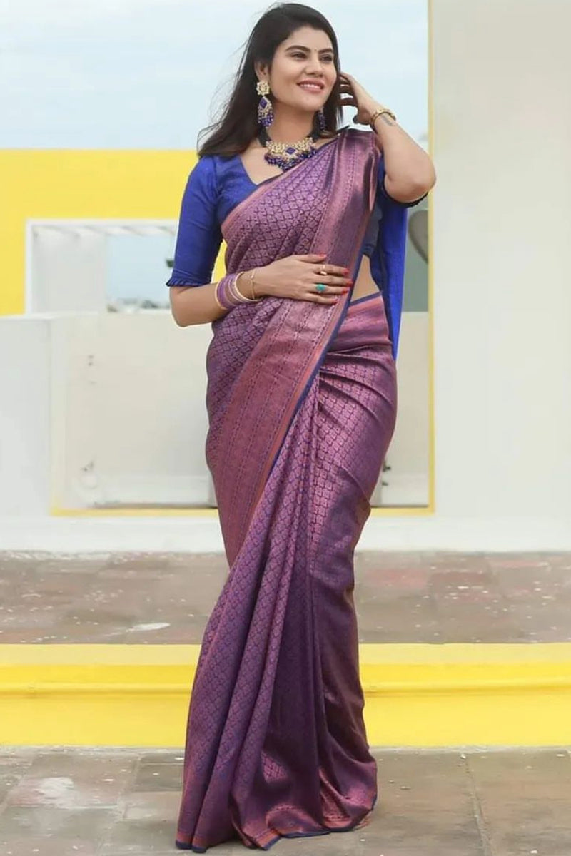 Tremendous Purple Soft Silk Saree With Prodigal Blouse Piece