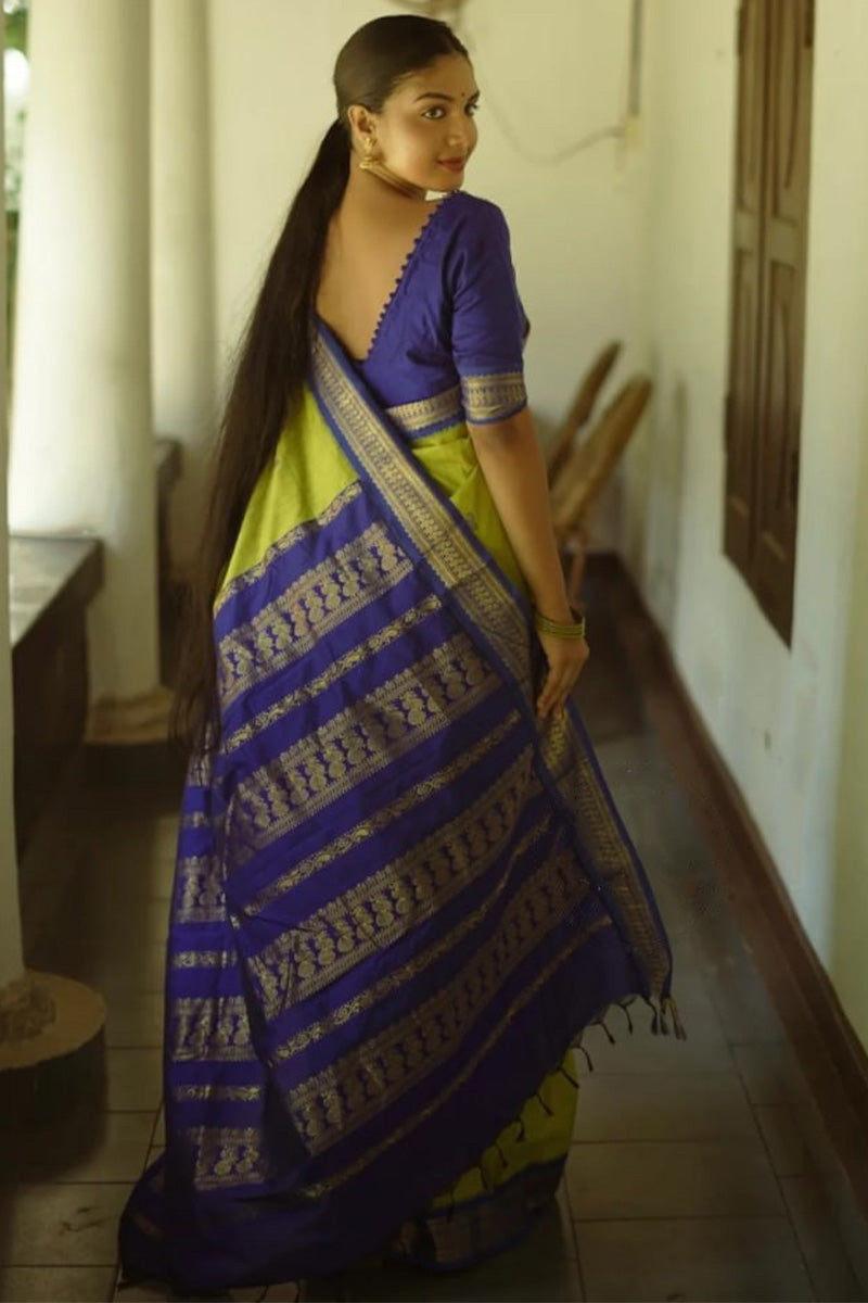 Propinquity Mehndi Soft Silk Saree With Staggering Blouse Piece