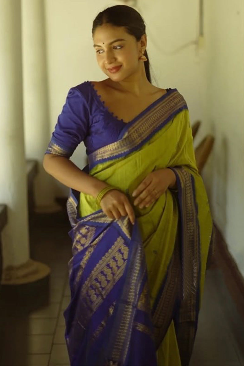 Propinquity Mehndi Soft Silk Saree With Staggering Blouse Piece