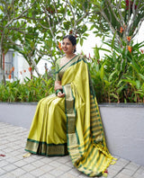 Evanescent Parrot Soft Silk Saree With Chatoyant Blouse Piece