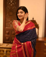 Angelic Navy Blue Soft Silk Saree With Diaphanous Blouse Piece