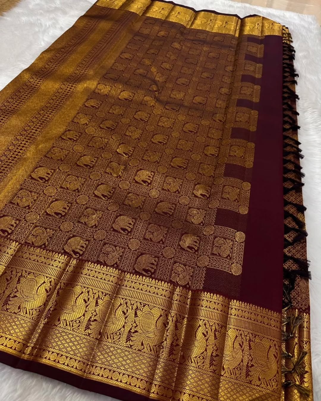 Assemblage Wine Soft Banarasi Silk Saree With Fairytale Blouse Piece