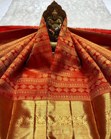 Ethnic Red Soft Banarasi Silk Saree With Prominent Blouse Piece