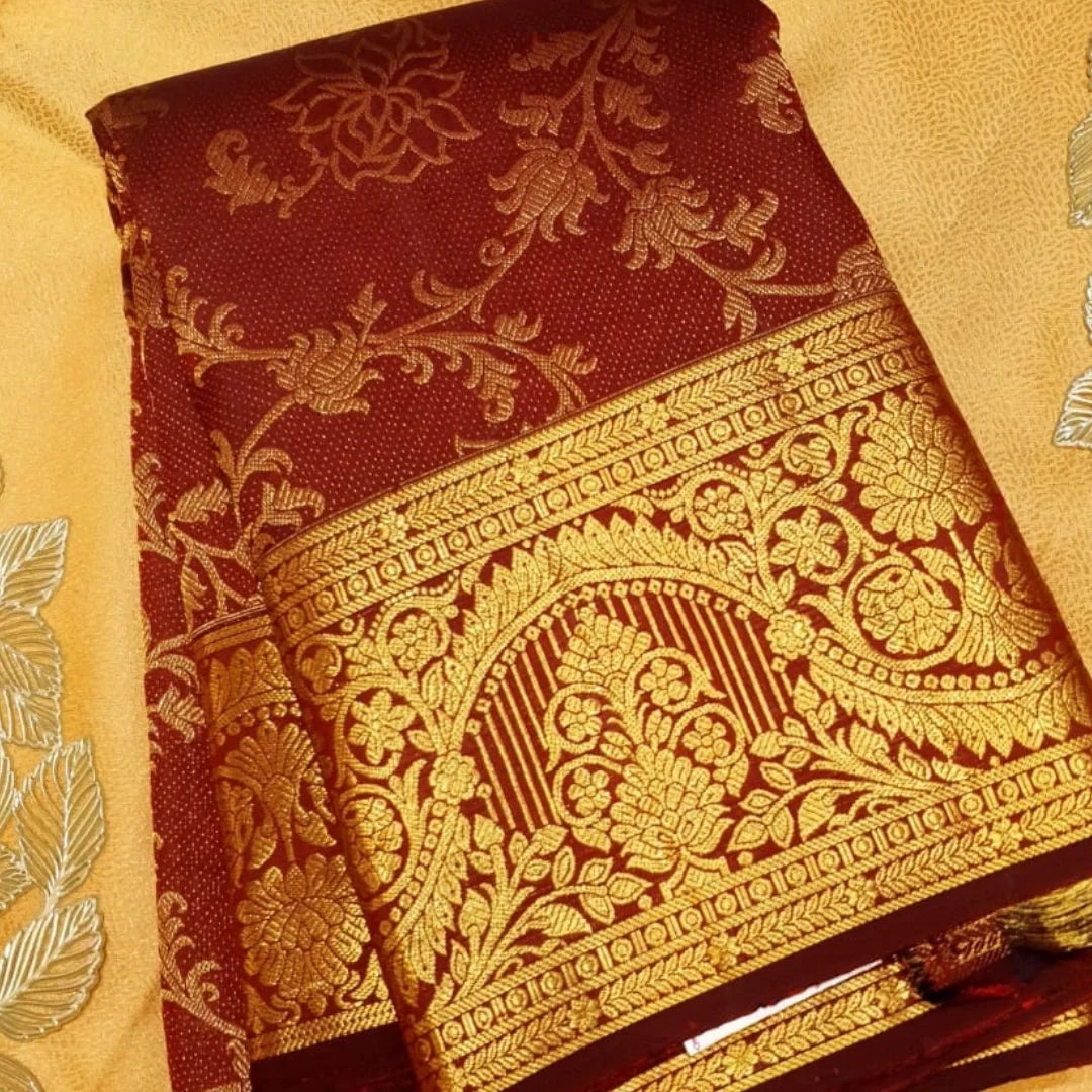 Glowing Wine Soft Banarasi Silk Saree With Quixotic Blouse Piece