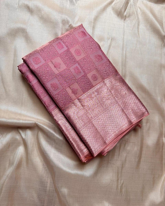 Innovative Baby Pink Soft Silk Saree With Vestigial Blouse Piece - Mameraa