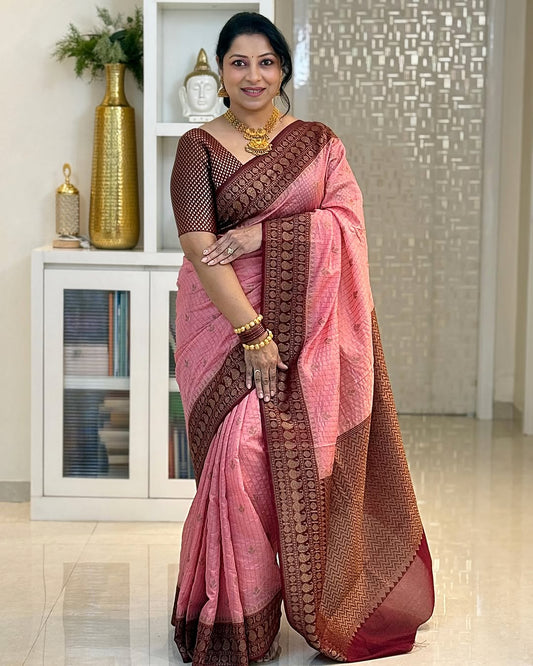 Fantabulous Pink Soft Silk Saree With Attractive Blouse Piece - Mameraa