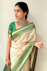 Precious Beige Soft Silk Saree With Stylish Blouse Piece