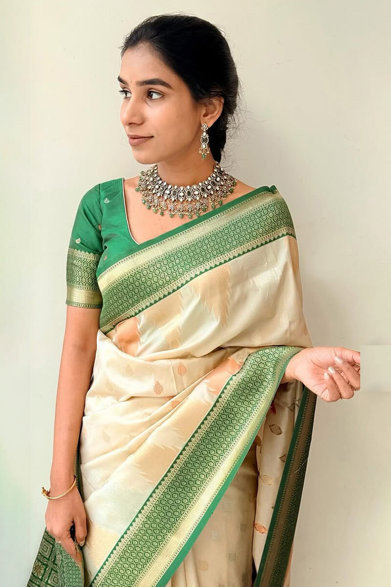 Precious Beige Soft Silk Saree With Stylish Blouse Piece