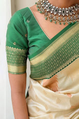 Precious Beige Soft Silk Saree With Stylish Blouse Piece