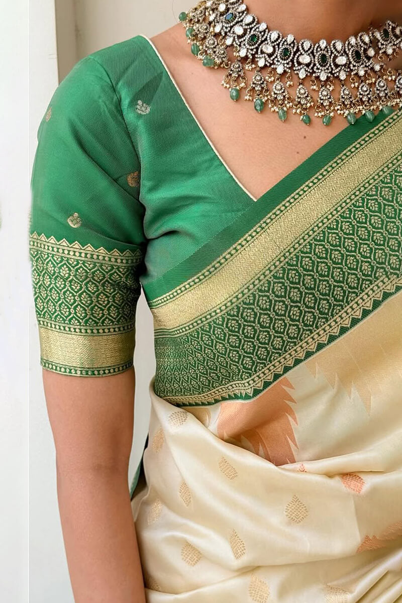 Precious Beige Soft Silk Saree With Stylish Blouse Piece