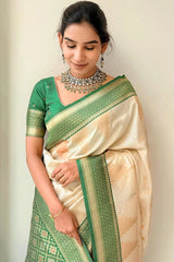 Precious Beige Soft Silk Saree With Stylish Blouse Piece