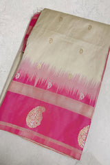 Cynosure Beige Soft Silk Saree With Delightful Blouse Piece