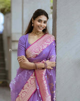 Alluring Lavender Cotton Silk Saree With Stylish Blouse Piece