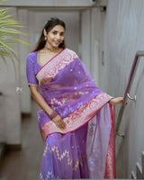 Alluring Lavender Cotton Silk Saree With Stylish Blouse Piece