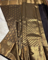 Sizzling Black Soft Banarasi Silk Saree With Alluring Blouse Piece