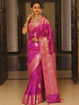 Imbrication Dark Pink Soft Banarasi Silk Saree With Stylish Blouse Piece