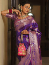 Prettiest Purple Soft Banarasi Silk Saree With Ailurophile Blouse Piece