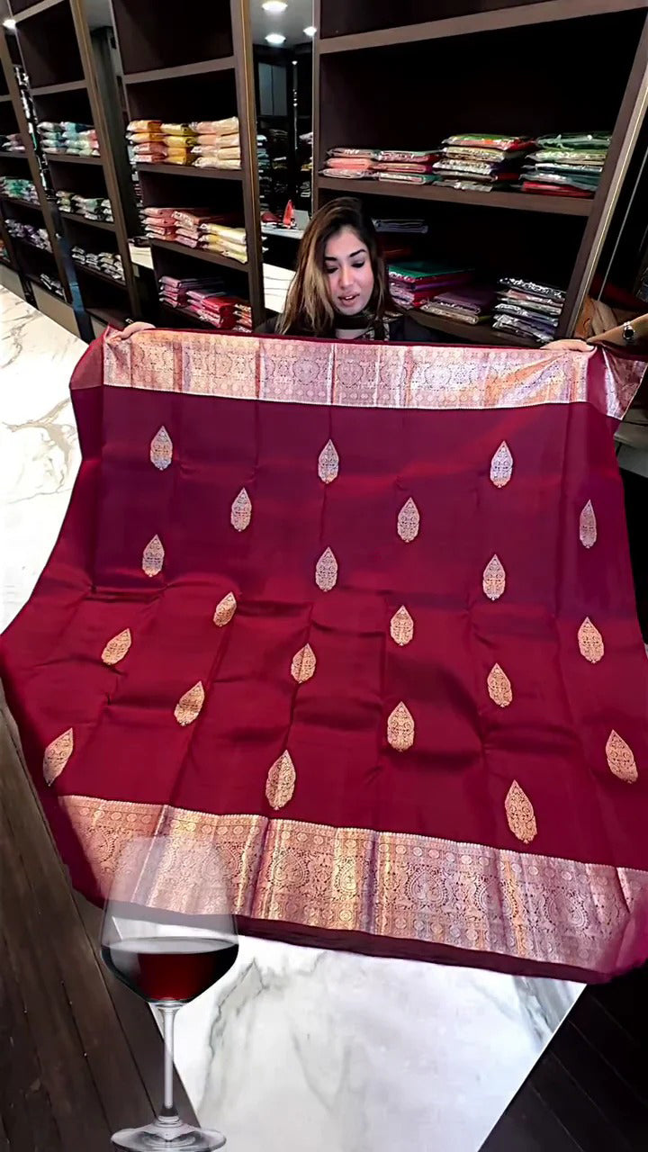 Supernal Wine Soft Banarasi Silk Saree With Devastating Blouse Piece