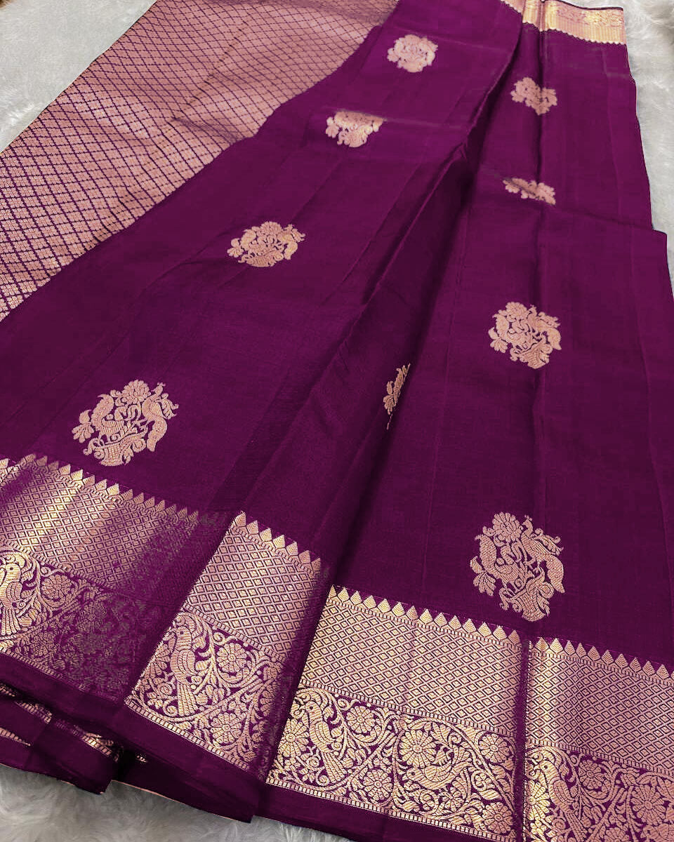 Alluring Purple Soft Banarasi Silk Saree With Exquisite Blouse Piece