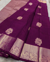 Alluring Purple Soft Banarasi Silk Saree With Exquisite Blouse Piece
