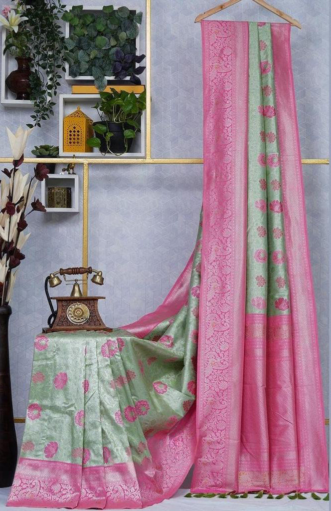 Magnetic Sea Green Soft Silk Saree With Snazzy Blouse Piece
