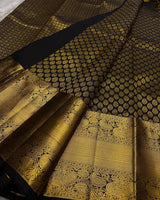 Divine Black Soft Banarasi Silk Saree With Seraphic Blouse Piece