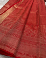 Desiring Red Soft Banarasi Silk Saree With Mesmeric Blouse Piece