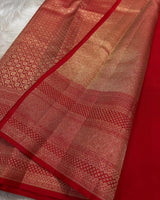 Desiring Red Soft Banarasi Silk Saree With Mesmeric Blouse Piece
