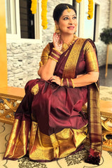 Eye-catching Maroon Soft Banarasi Silk Saree With Sophisticated Blouse Piece