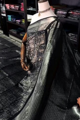 Tremendous Black Soft Banarasi Silk Saree With Elaborate Blouse Piece