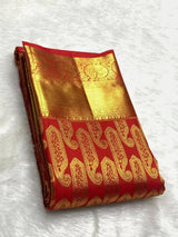 Grandiose Red Soft Banarasi Silk Saree With Vibrant Blouse Piece