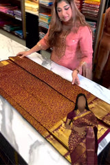Radiant Wine Soft Banarasi Silk Saree With Delightful Blouse Piece